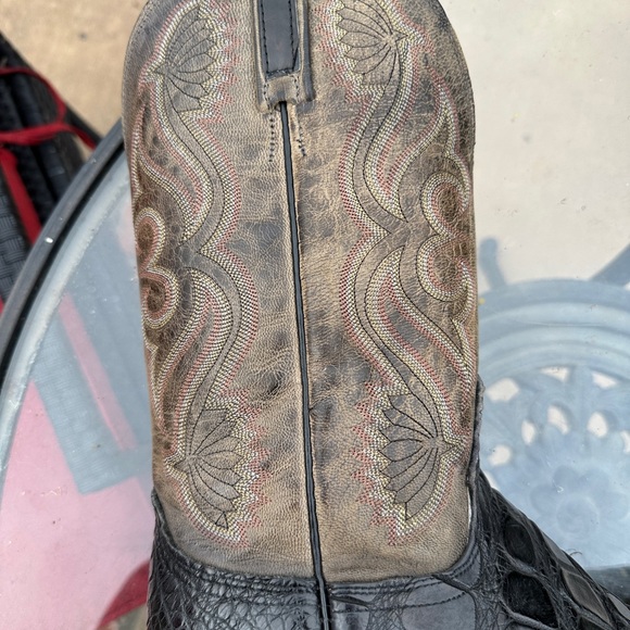 Lucchese alligator print Black and Brown Cowboy Boots with Decorative Stitching - Picture 9 of 11